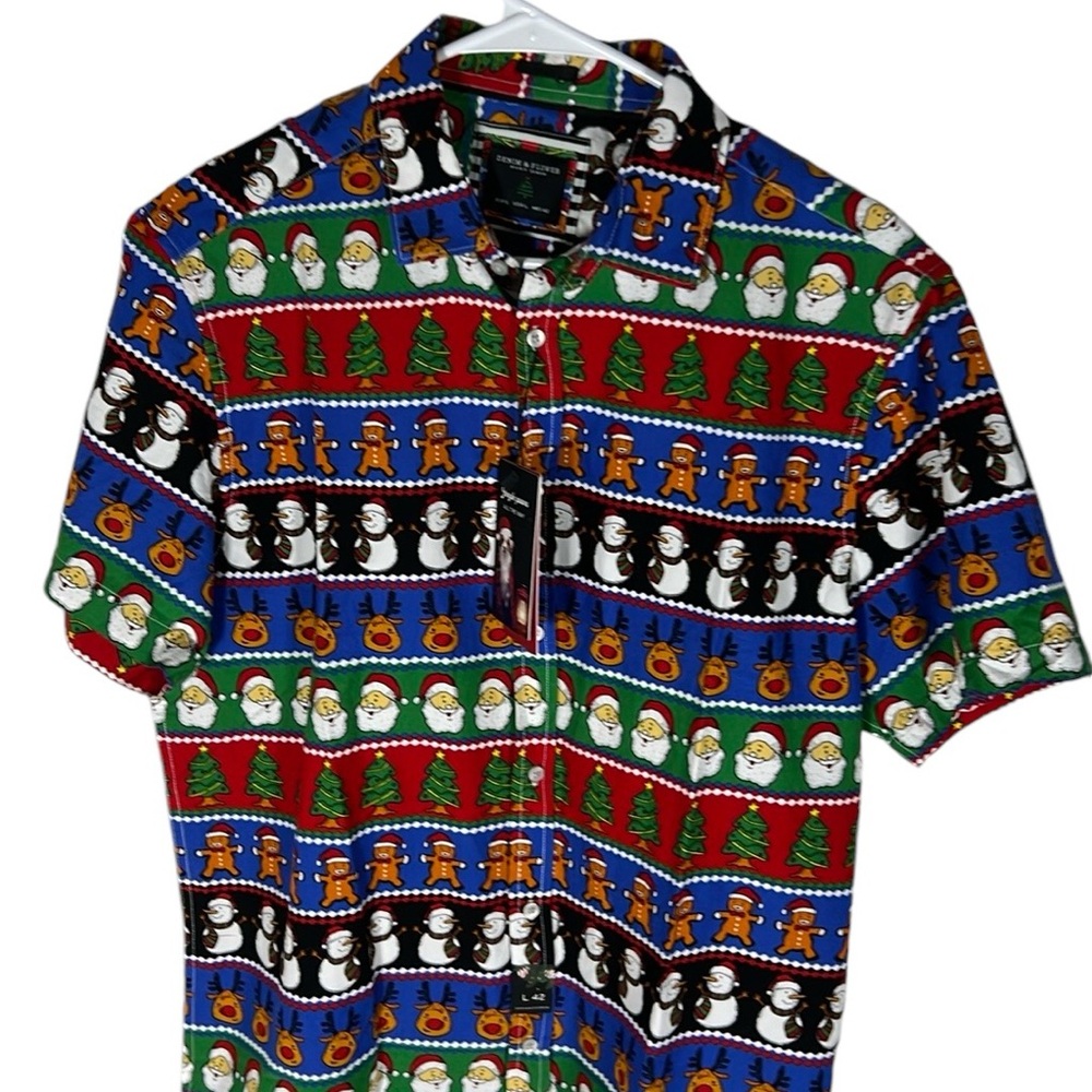 Denim & Flower Christmas All Over Print Button Up Shirt Men’s Size L